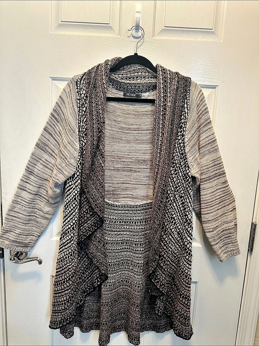 NIC+ZOE Open Front Long Line Knit Cardigan in Brown Black & Gray 1X Like New
